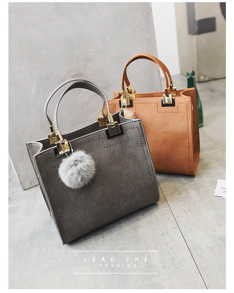 Fur Ball High-Quality Merhaba Casual Genuine Leather Shoulder Women Hand Bag