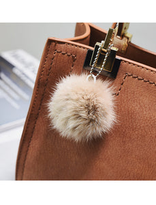 Fur Ball High-Quality Merhaba Casual Genuine Leather Shoulder Women Hand Bag