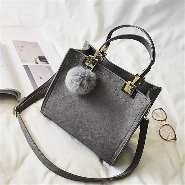 Fur Ball High-Quality Merhaba Casual Genuine Leather Shoulder Women Hand Bag