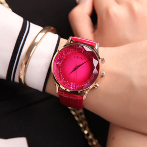 Valentine Rose Luxury Diamond Genuine Leather Ladies Watch