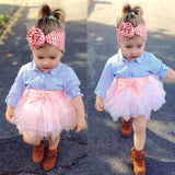 Baby Girls Bow Striped Tops With Tutu Skirt
