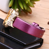 Attractive Funky Glasses Cat With Studded Stones And Genuine Leather Bracelet Women Watch