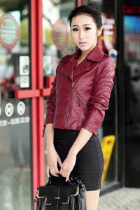Red Film Jackets Women Black Leather Jacket in Slim Fit