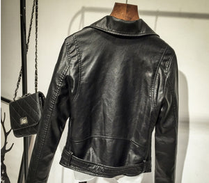 Black Leather Slim Fit Biker Women Jacket