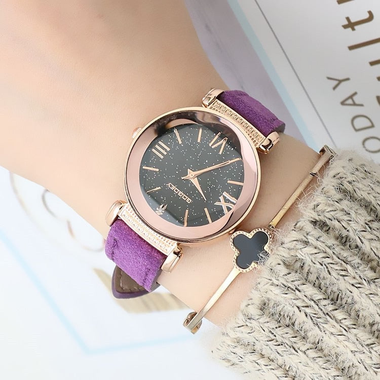 New Rose Gold Leather Designer Gift Women Watch