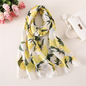 Lemon Yellow Floral Pattern Women Scarf