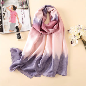 Pink-Purple Multi-Color Pattern Designer Women Luxury Silk Scarf