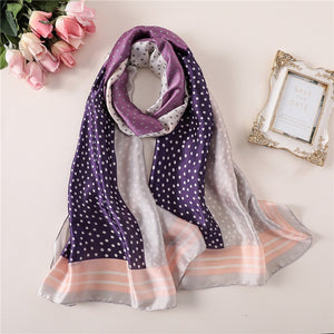 Multi-Color Purple Dotted Paris Series Premium Quality Luxury Silk Scarf