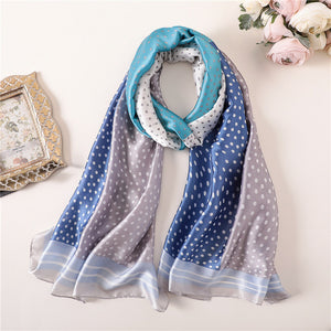 Multi-Color Blue Dotted Paris Series Premium Quality Luxury Silk Scarf