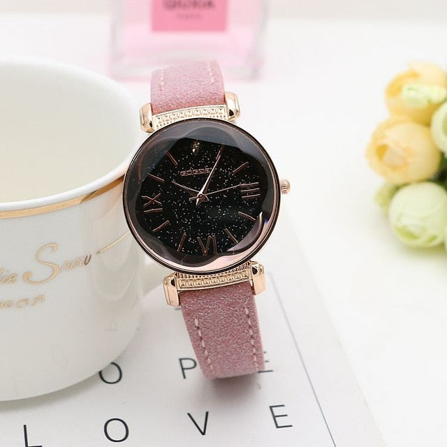New Rose Gold Leather Designer Gift Women Watch