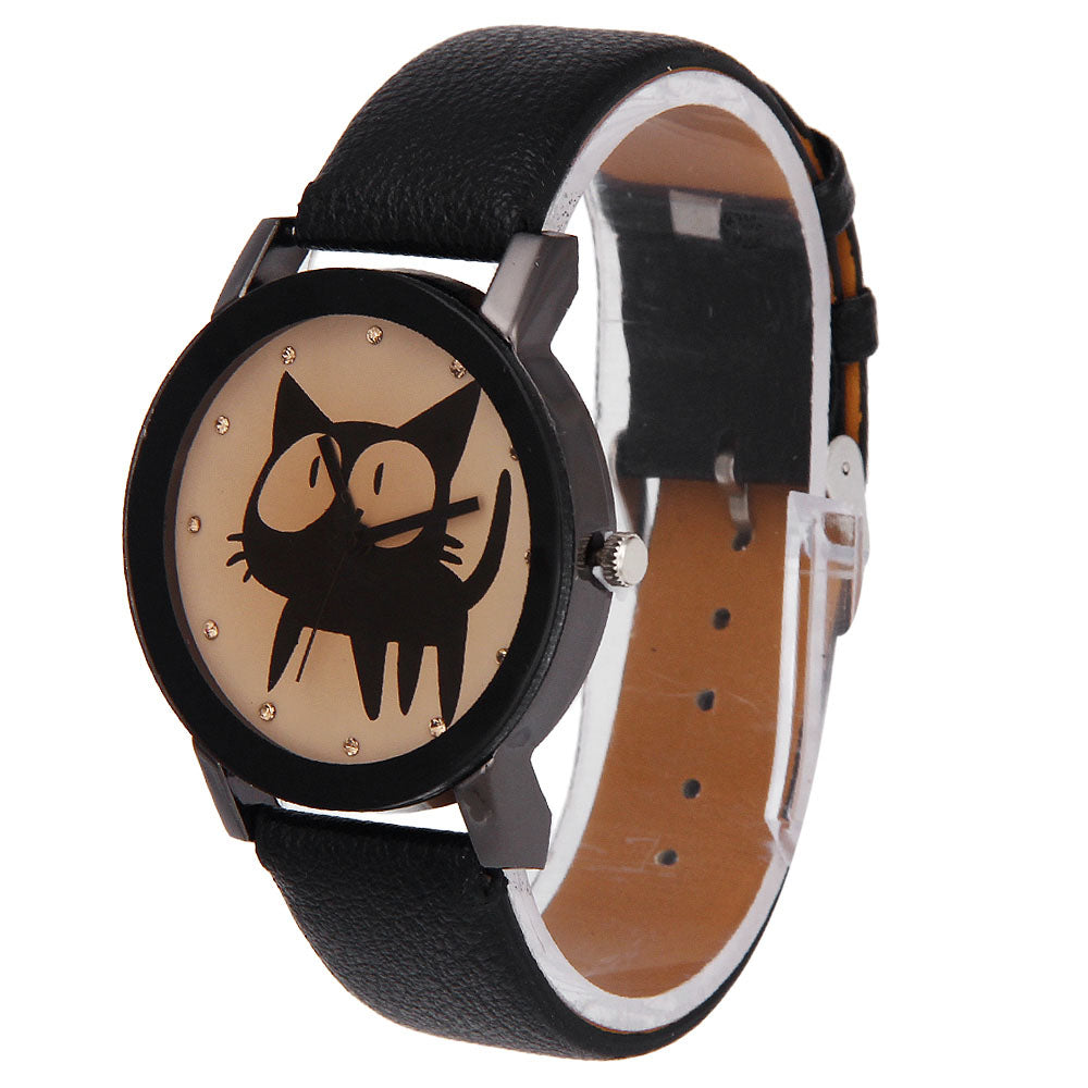 Unisex Funky Cat Lover Delight Designer Faux Leather Wrist Watch