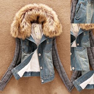 Distressed Denim Jacket With Fur Collar