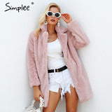 Simply Elegant Pink Shaggy Women Faux Fur Coat Jacket