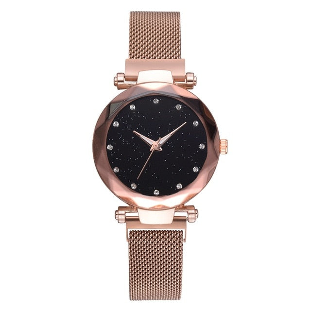 Fashionable Unique Mesh Magnet Buckle Exotic Starry Diamond Designer Luxury Ladies Women Watch