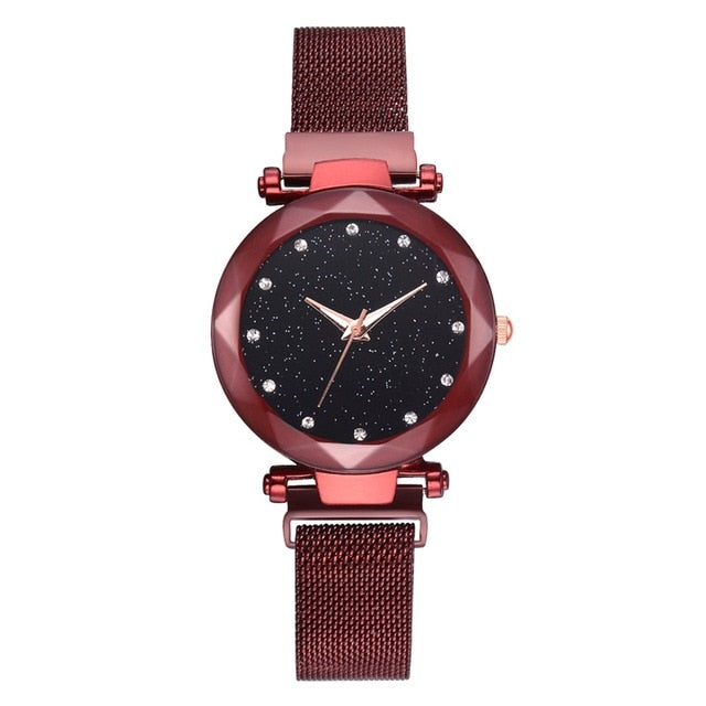 Fashionable Unique Mesh Magnet Buckle Exotic Starry Diamond Designer Luxury Ladies Women Watch