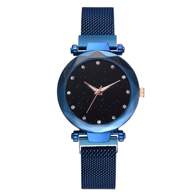 Fashionable Unique Mesh Magnet Buckle Exotic Starry Diamond Designer Luxury Ladies Women Watch