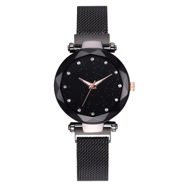 Fashionable Unique Mesh Magnet Buckle Exotic Starry Diamond Designer Luxury Ladies Women Watch