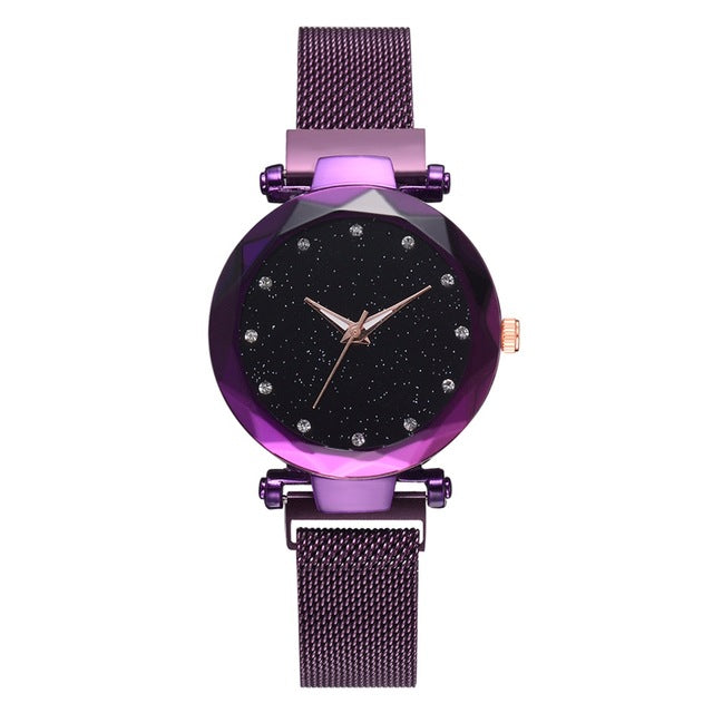 Fashionable Unique Mesh Magnet Buckle Exotic Starry Diamond Designer Luxury Ladies Women Watch