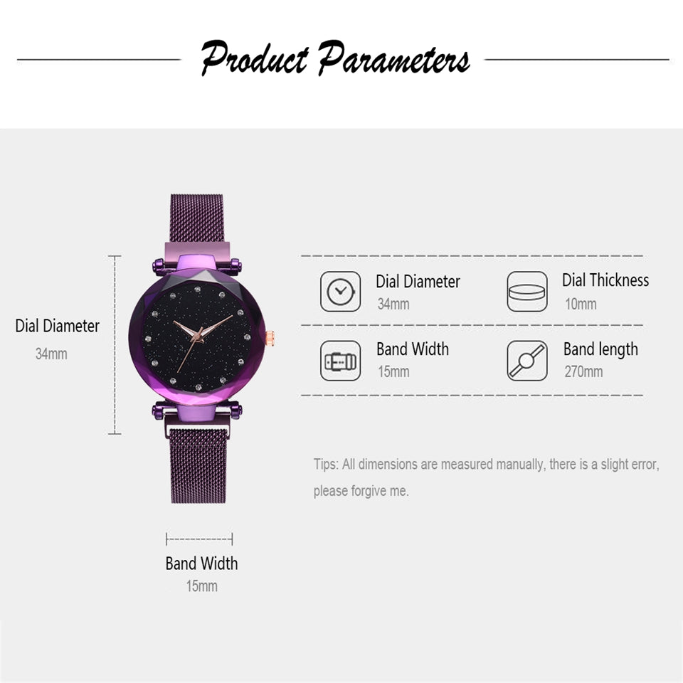 Fashionable Unique Mesh Magnet Buckle Exotic Starry Diamond Designer Luxury Ladies Women Watch